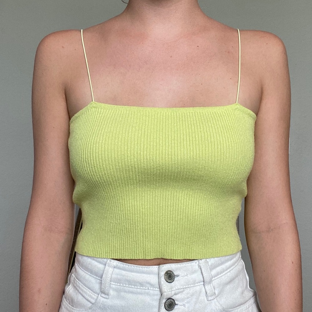 lime green thin strap cropped tank top